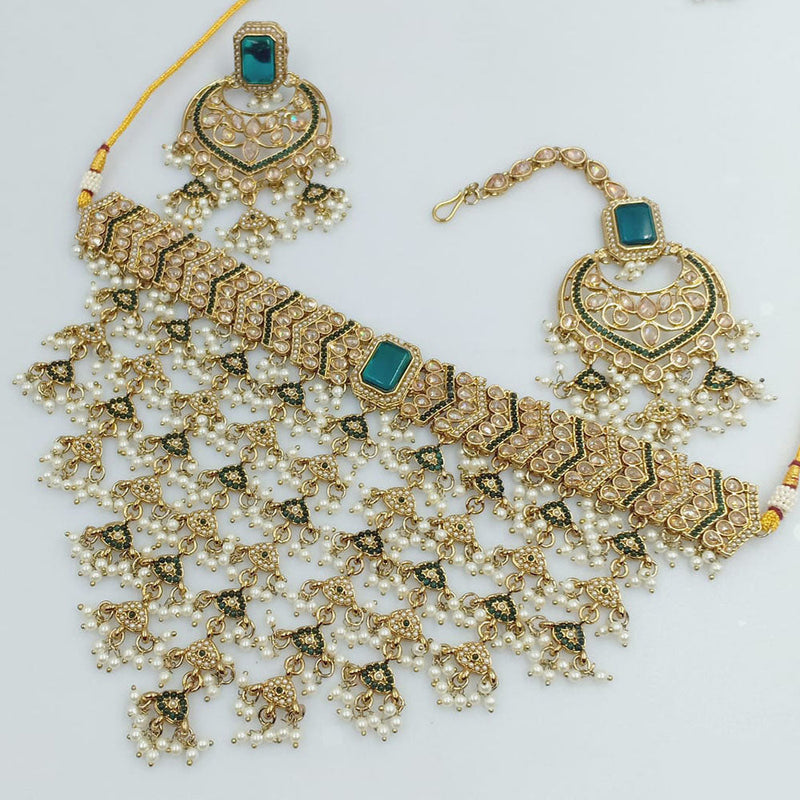 SNERA  Gold Plated Pota Stone And Pearls Necklace Set