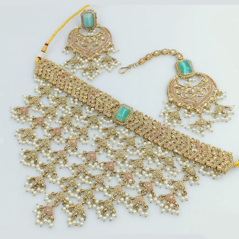 SNERA  Gold Plated Pota Stone And Pearls Necklace Set