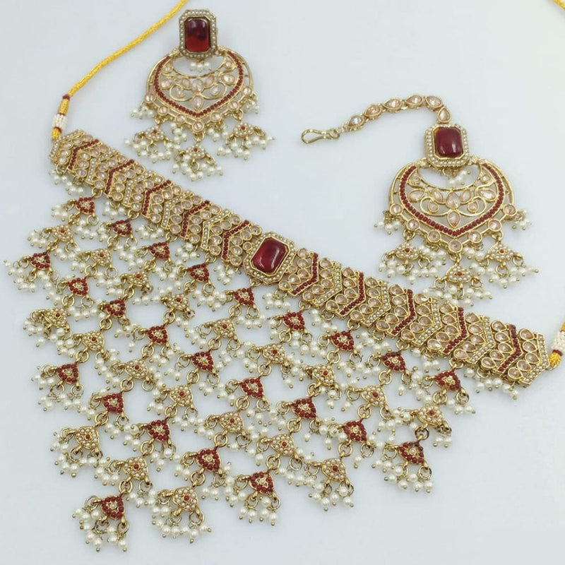 SNERA  Gold Plated Pota Stone And Pearls Necklace Set