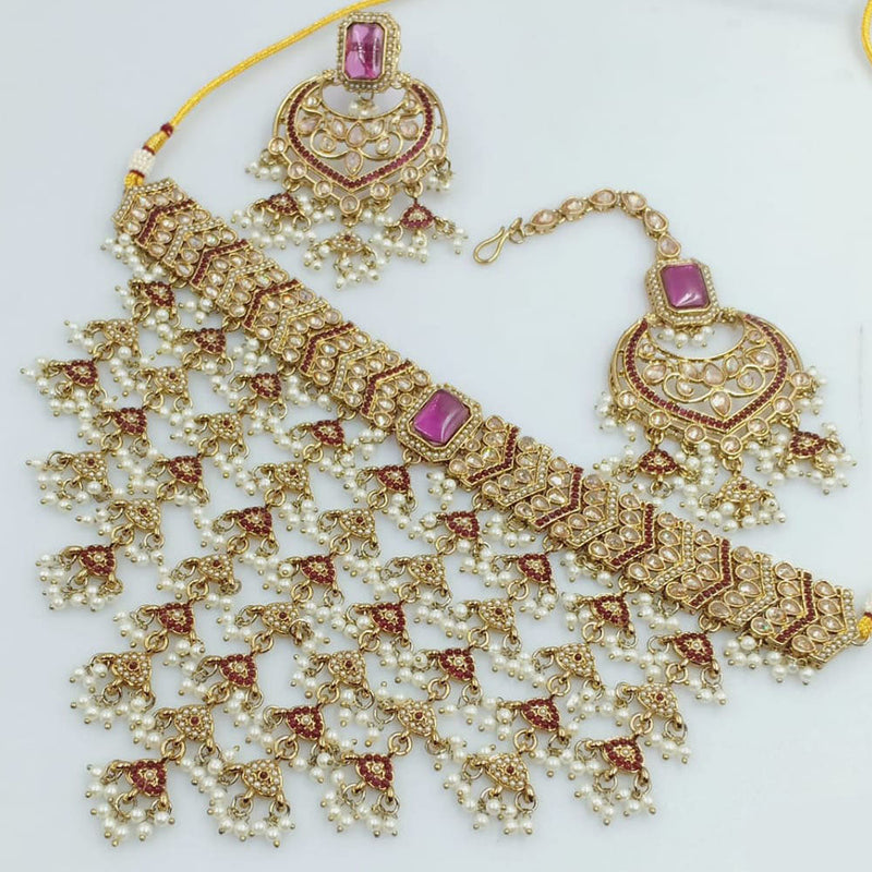 SNERA  Gold Plated Pota Stone And Pearls Necklace Set