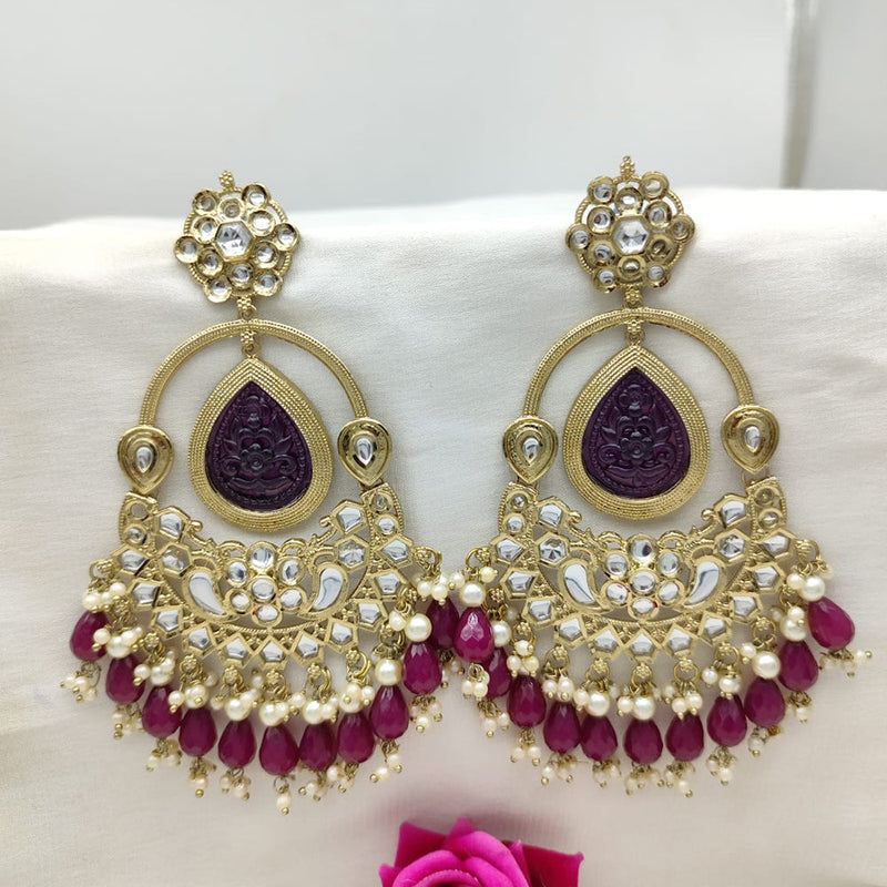 SNERA Gold Plated Kundan Stone And Beads Dangler Earrings