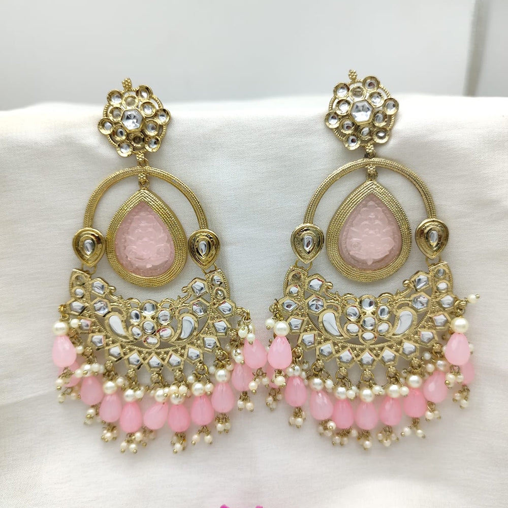 SNERA Gold Plated Kundan Stone And Beads Dangler Earrings