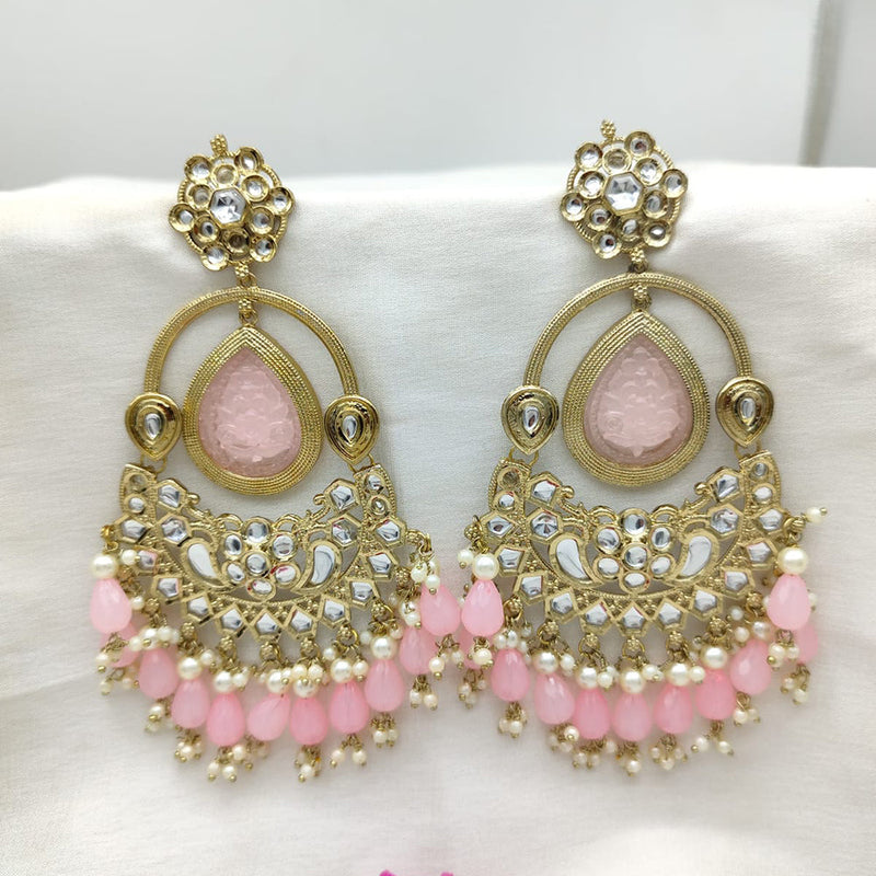 SNERA Gold Plated Kundan Stone And Beads Dangler Earrings