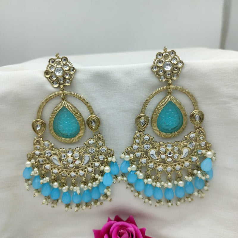 SNERA Gold Plated Kundan Stone And Beads Dangler Earrings