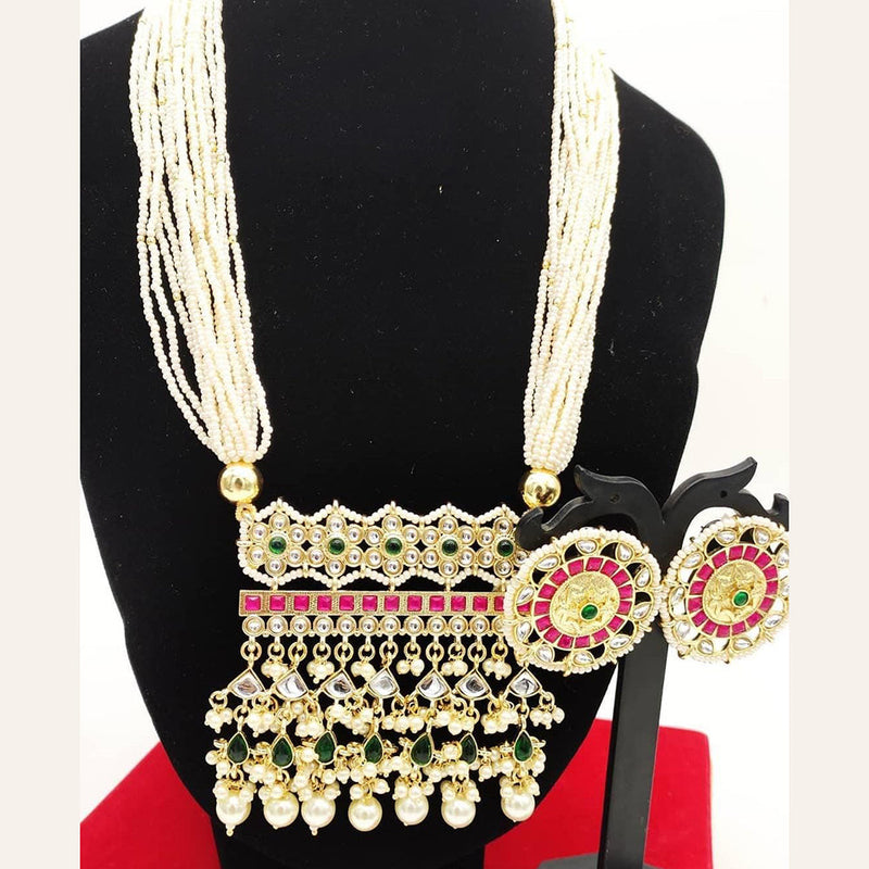 SNERA Gold Plated Kundan Stone & Pearls Necklace Set