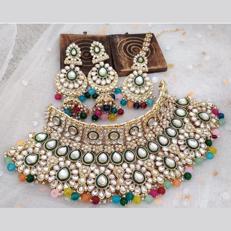 SNERA Gold Plated Kundan Stone And Beads Choker Necklace Set