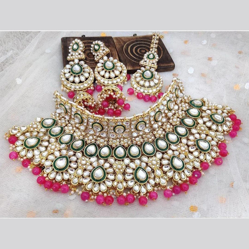 SNERA Gold Plated Kundan Stone And Beads Choker Necklace Set