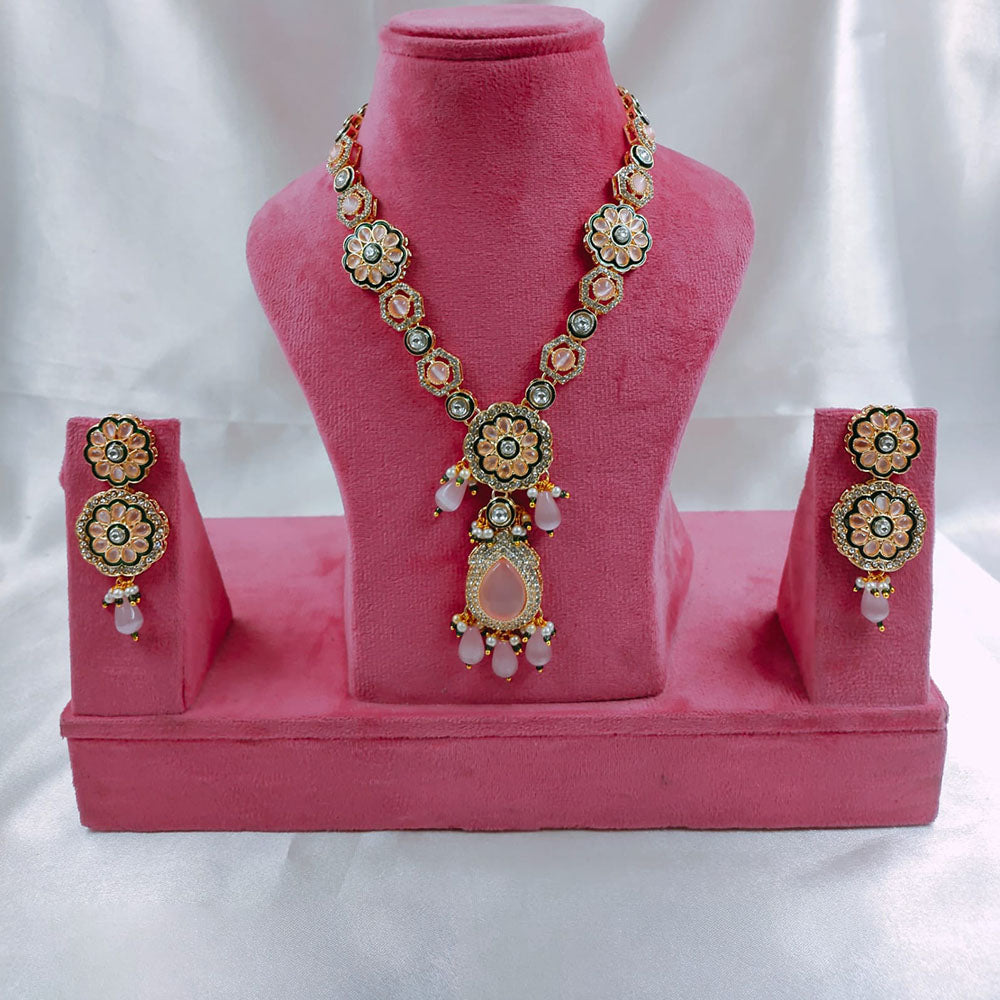 SNERA Gold Plated Crystal Stone And Beads Necklace Set
