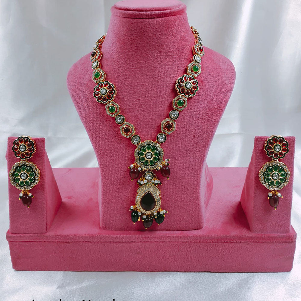SNERA Gold Plated Crystal Stone And Beads Necklace Set