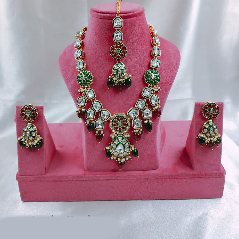 SNERA Gold Plated Crystal Stone And Beads Necklace Set