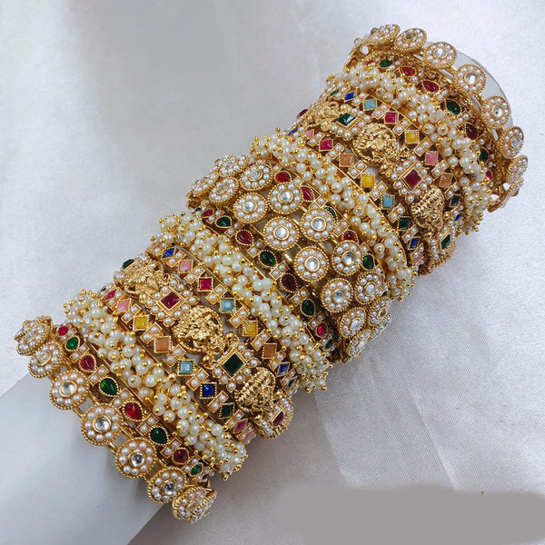 SNERA Gold Plated Pota Stone And Pearls Bangle Set