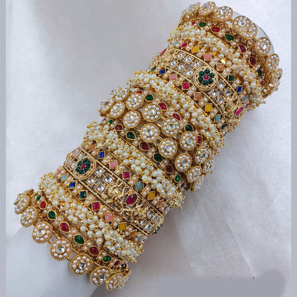 SNERA Gold Plated Pota Stone And Pearls Bangle Set