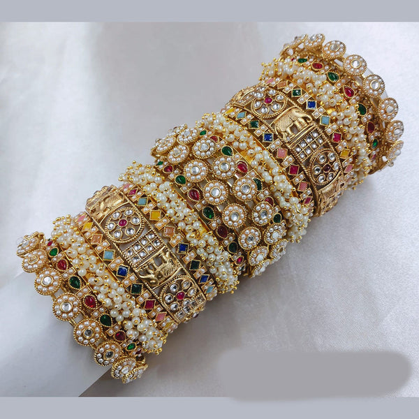 SNERA Gold Plated Pota Stone And Pearls Bangle Set