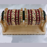 SNERA Gold Plated Pota Stone And Pearls Bangle Set