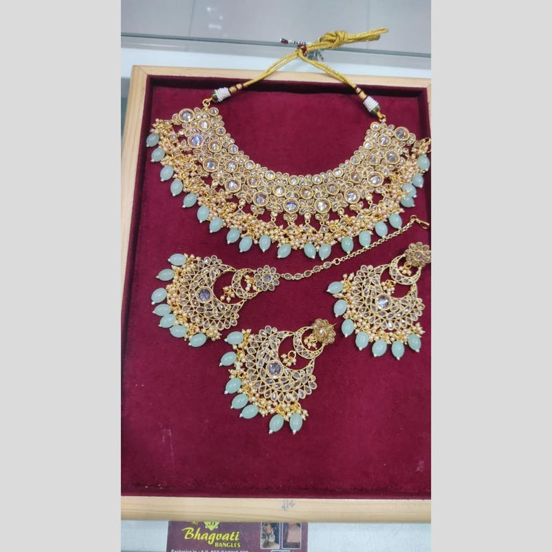 SNERA Gold Plated Crystal Stone And Beads Necklace Set