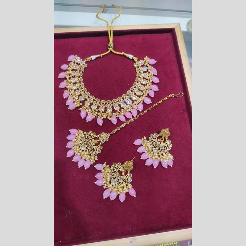 SNERA Gold Plated Crystal Stone And Beads Necklace Set