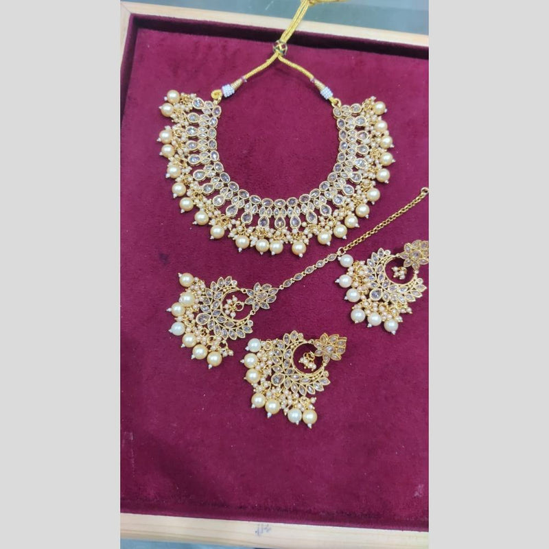 SNERA Gold Plated Crystal Stone And Beads Necklace Set