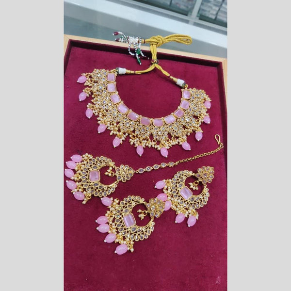 SNERA Gold Plated Crystal Stone And Beads Necklace Set