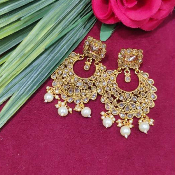 SNERA Gold Plated designer Crystal Stone And Beads Dangler Earrings