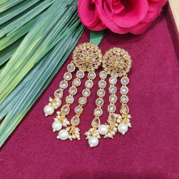 SNERA Gold Plated designer Crystal Stone And Beads Dangler Earrings