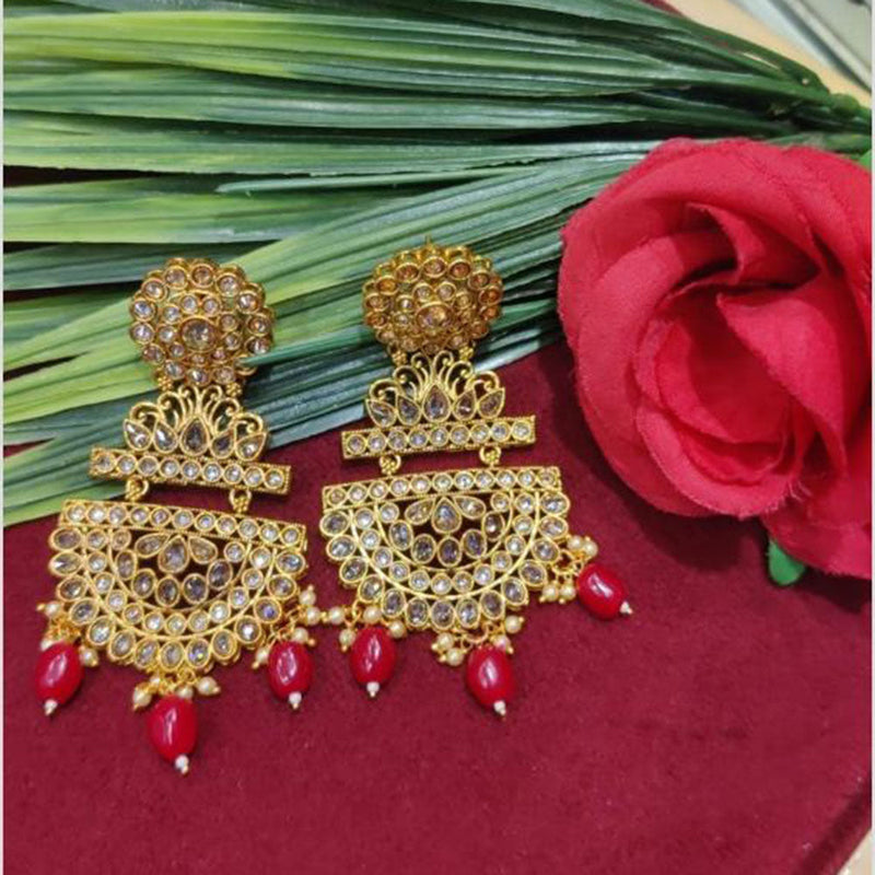 SNERA Gold Plated designer Crystal Stone And Beads Dangler Earrings