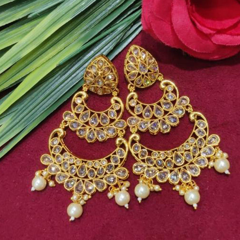 SNERA Gold Plated designer Crystal Stone And Beads Dangler Earrings