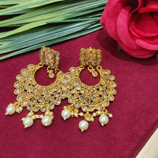 SNERA Gold Plated designer Crystal Stone And Beads Dangler Earrings