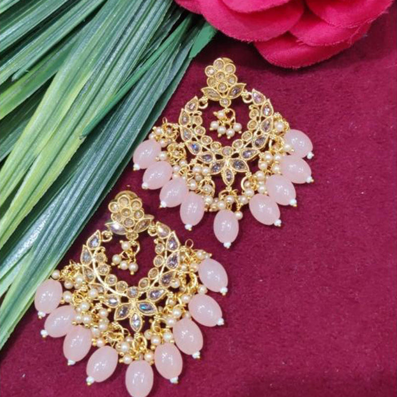 SNERA Gold Plated designer Kundan Stone And Beads Dangler Earrings