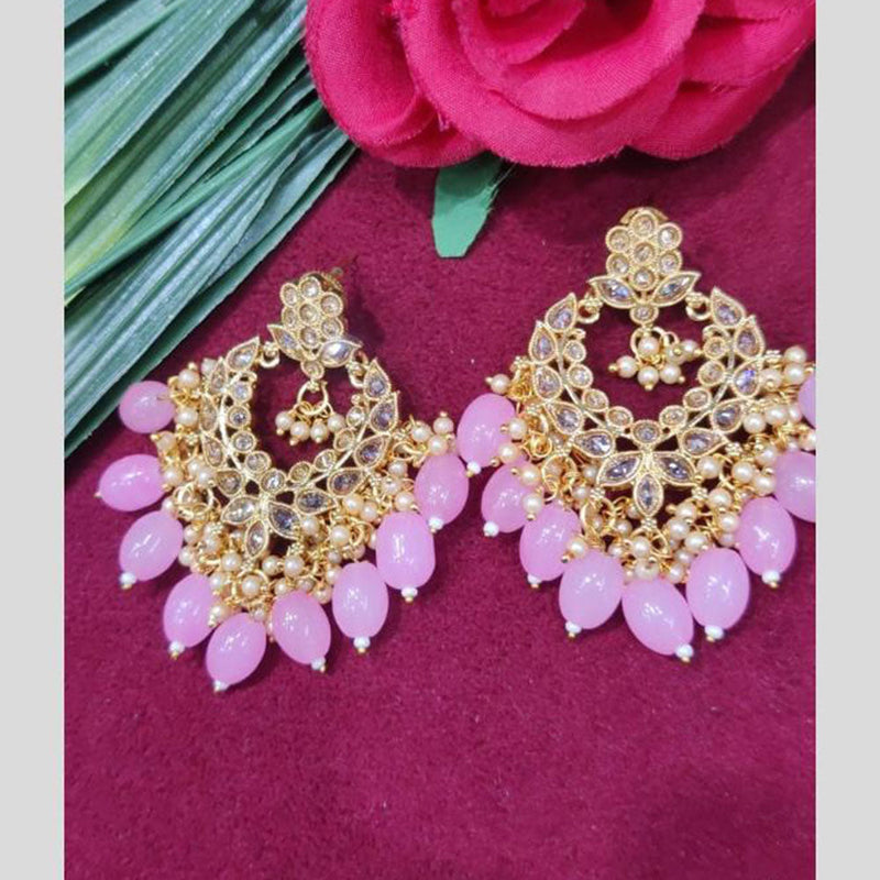 SNERA Gold Plated designer Kundan Stone And Beads Dangler Earrings