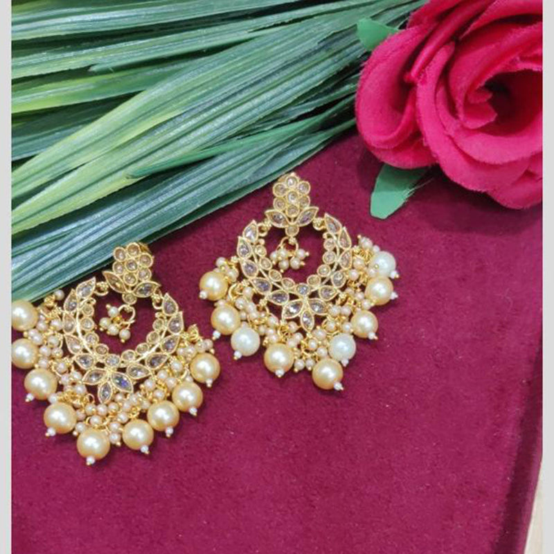 SNERA Gold Plated designer Kundan Stone And Beads Dangler Earrings