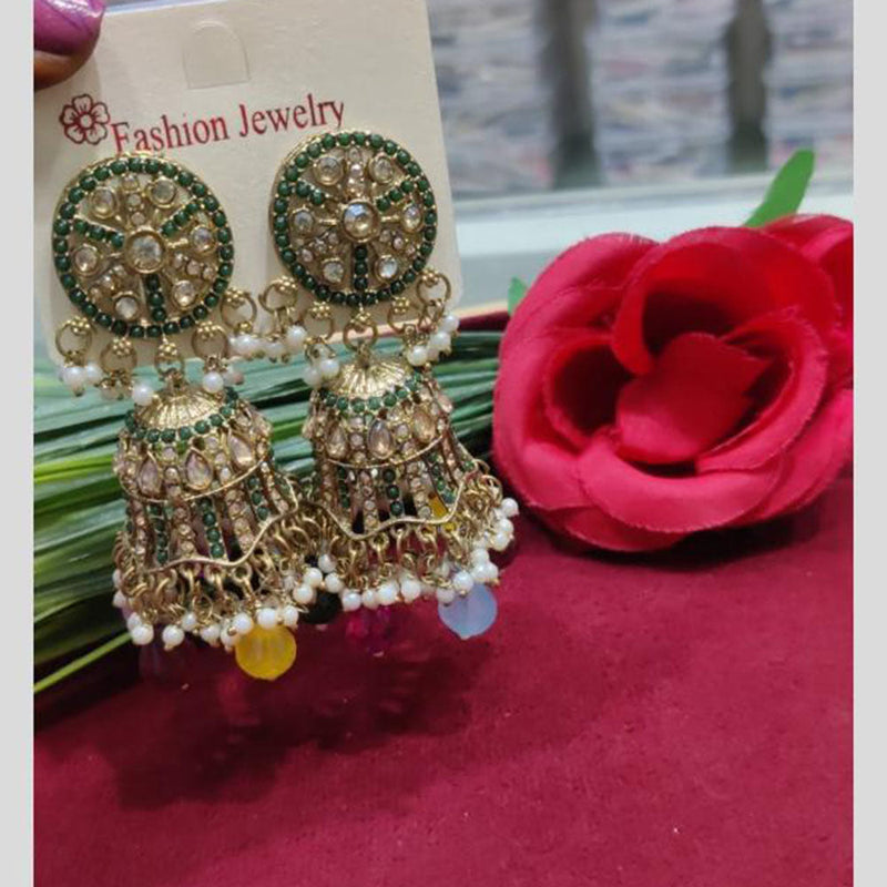 SNERA Gold Plated Austrian Stone And Crystal Stone Pearls Jhumki