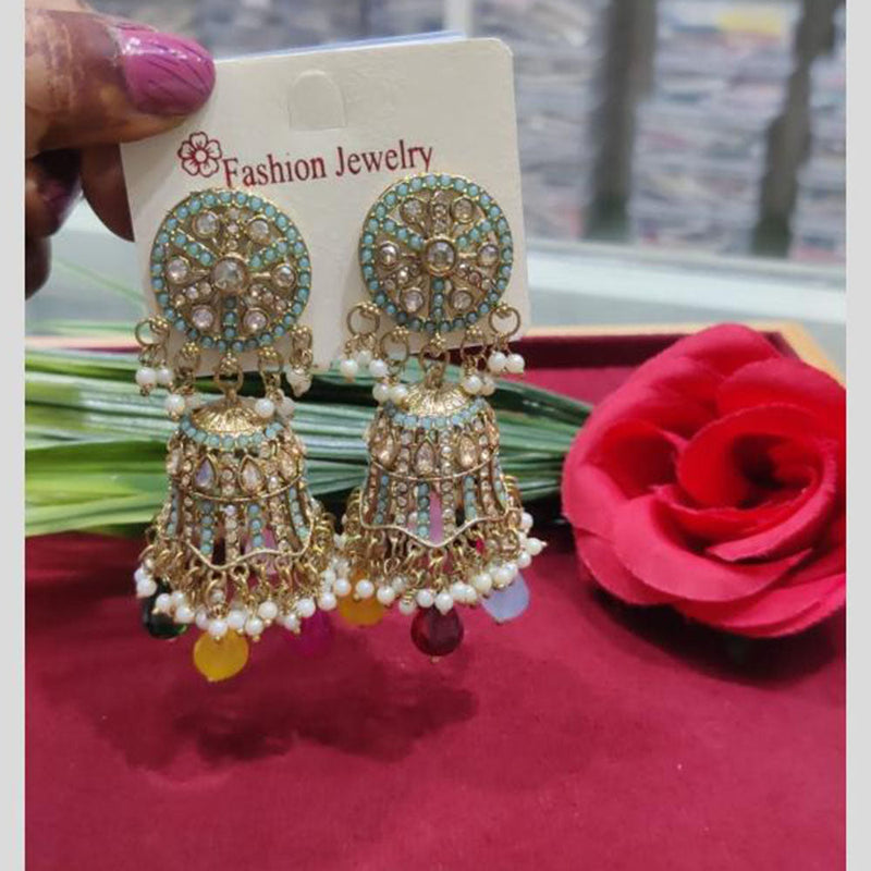 SNERA Gold Plated Austrian Stone And Crystal Stone Pearls Jhumki