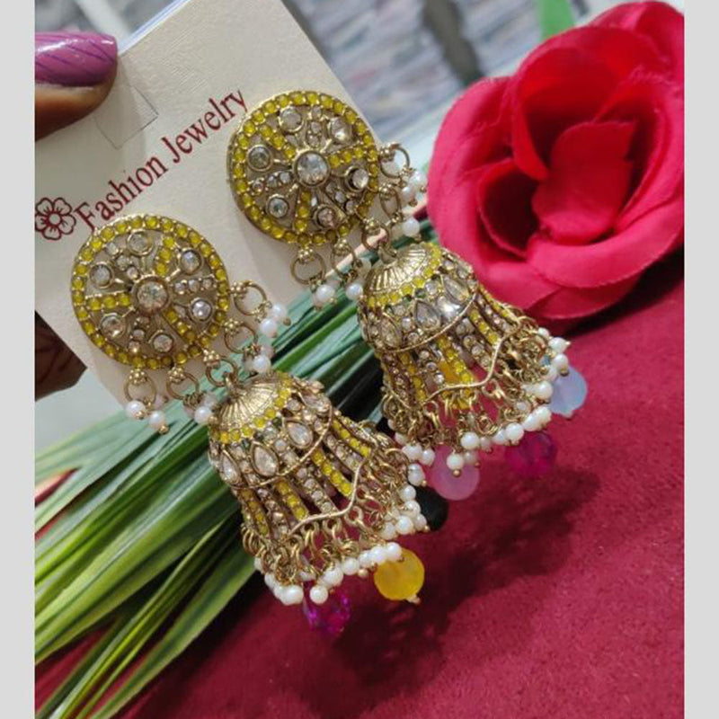 SNERA Gold Plated Austrian Stone And Crystal Stone Pearls Jhumki