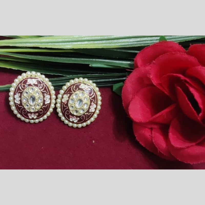 SNERA Gold Plated Kundan Stone And Meenakari Studs Earrings