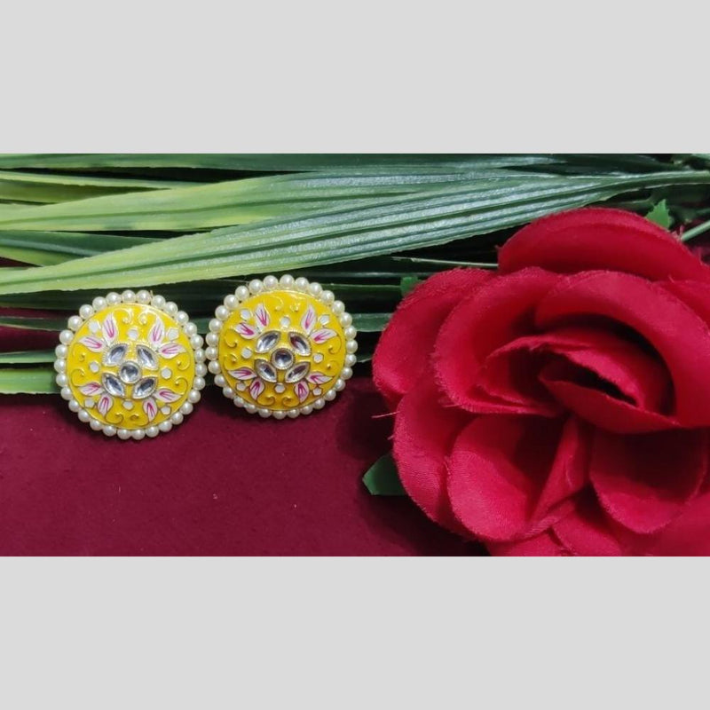 SNERA Gold Plated Kundan Stone And Meenakari Studs Earrings