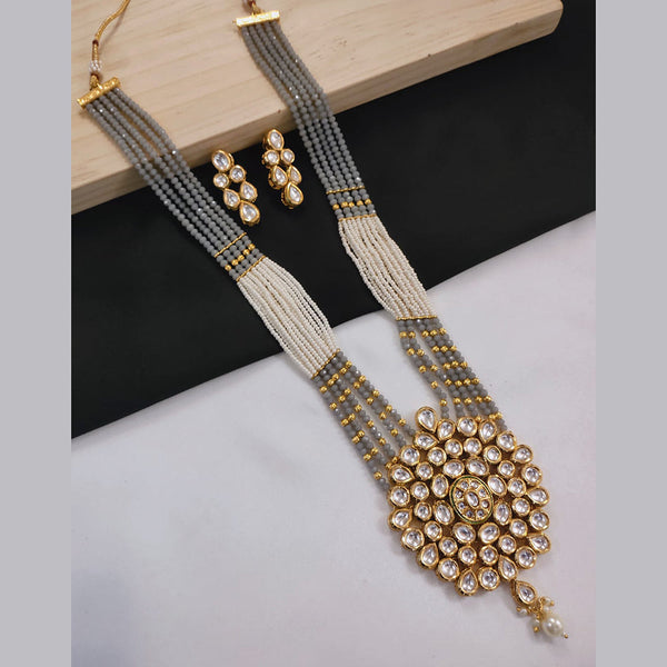 SNERA Gold Plated Kundan Stone And Pearls Long Necklace Set