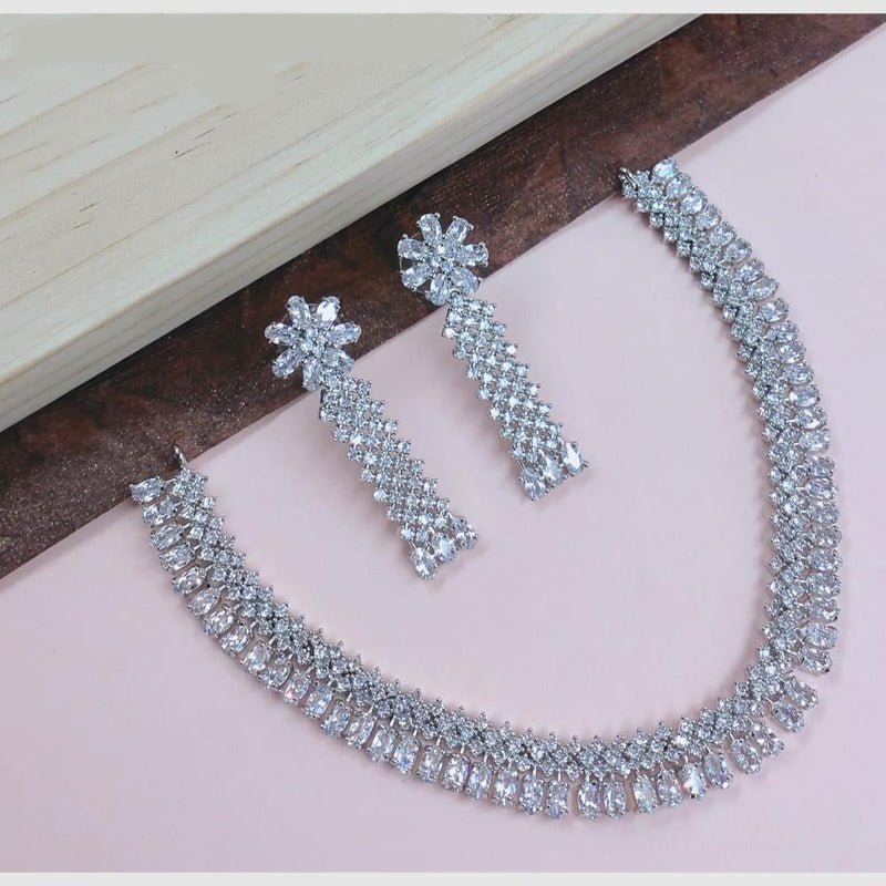 SNERA Silver Plated American Diamond Necklace Set