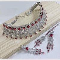 SNERA Silver Plated American Diamond Choker Necklace Set