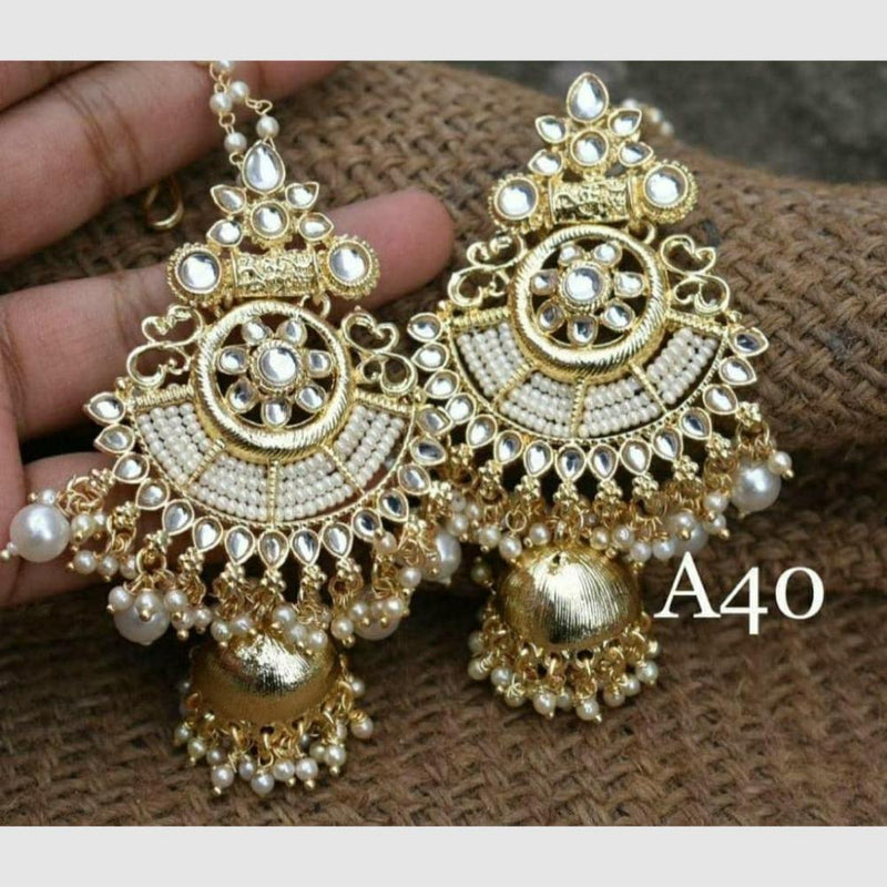 SNERA Gold Plated Kundan Stone And Pearls Kan Chain Jhumki Earrings