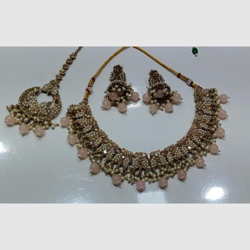 SNERA Gold Plated Crystal Stone And Beads Necklace Set