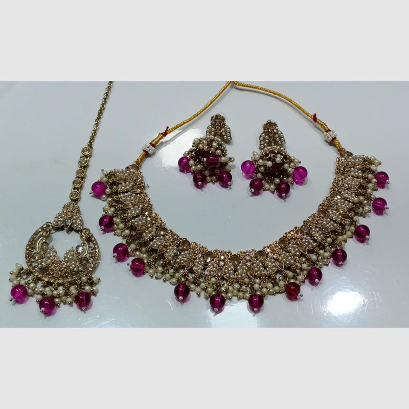 SNERA Gold Plated Crystal Stone And Beads Necklace Set