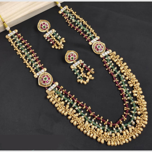 SNERA Gold Plated Pota Stone And Beads Long Necklace Set