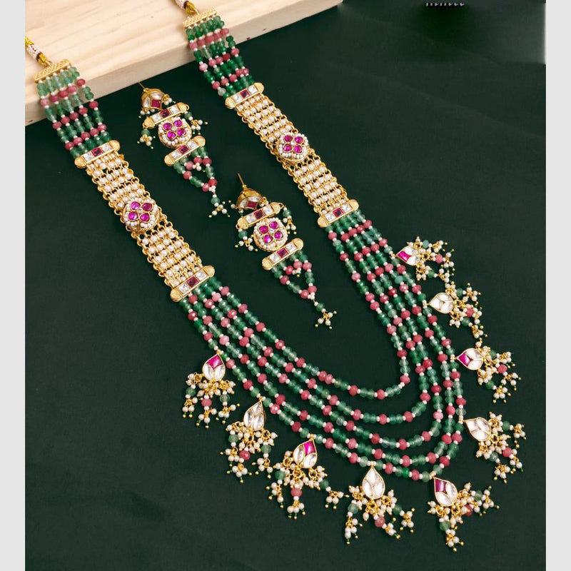 SNERA Gold Plated Pota Stone And Beads Long Necklace Set