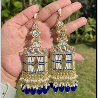 SNERA Gold Plated Kundan Stone And Pearls Dangler Earrings