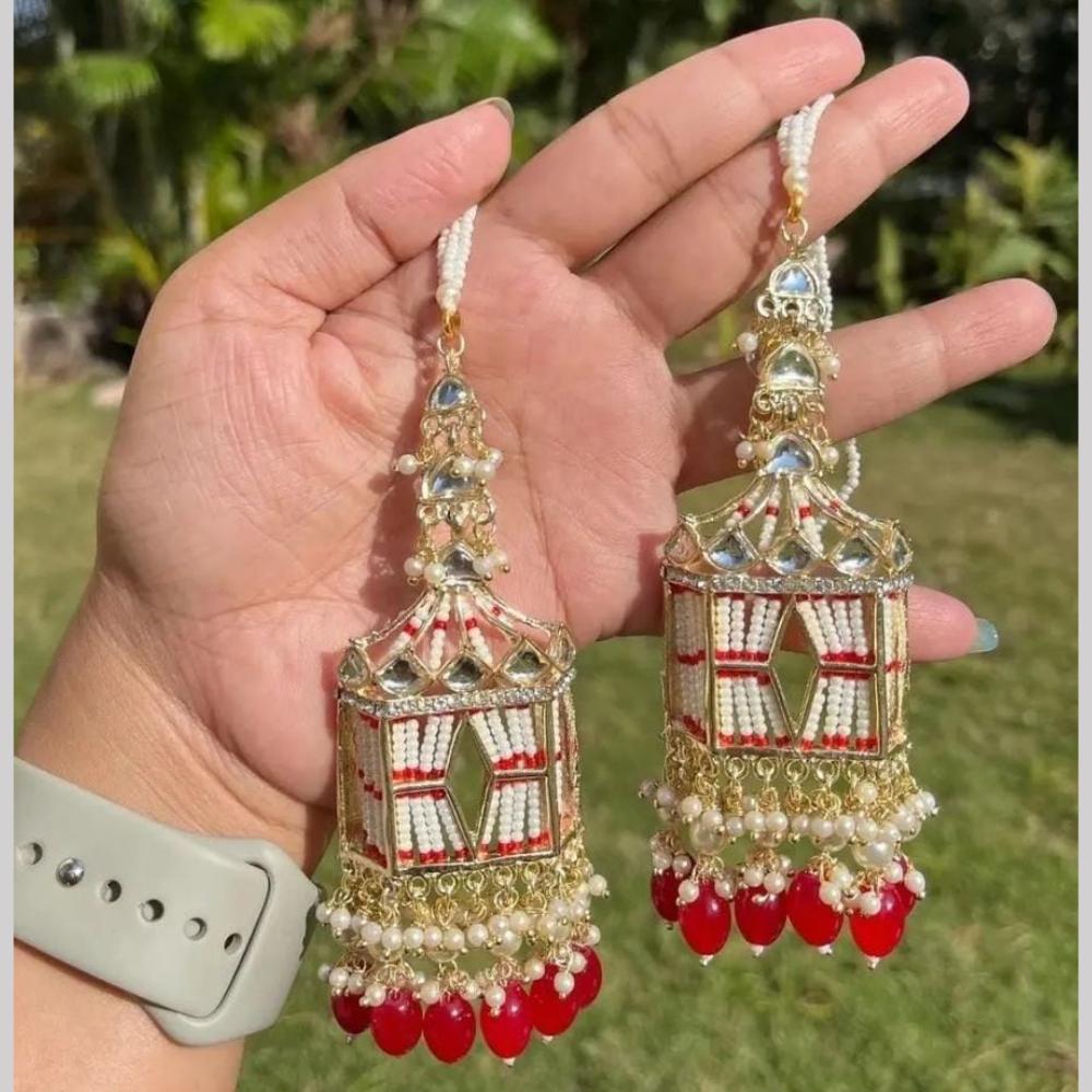 SNERA Gold Plated Kundan Stone And Pearls Dangler Earrings