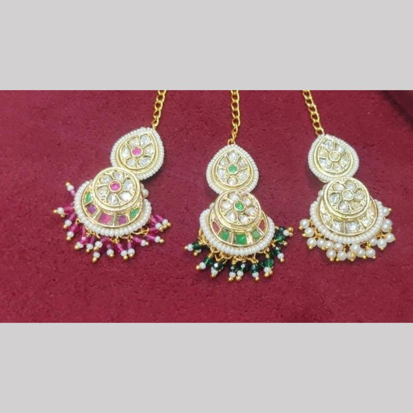 SNERA Gold Plated Crystal Stone And Pearls Maangtikka