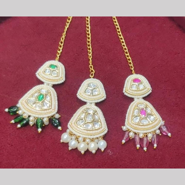 SNERA Gold Plated Crystal Stone And Pearls Maangtikka