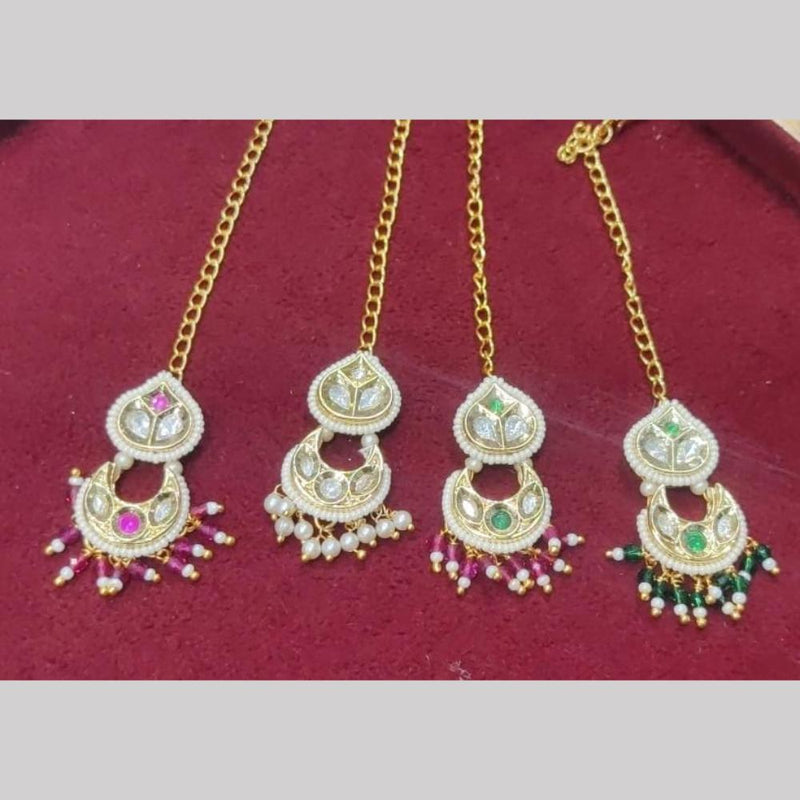 SNERA Gold Plated Crystal Stone And Pearls Maangtikka