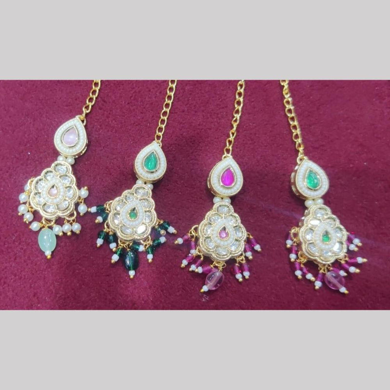 SNERA Gold Plated Crystal Stone And Pearls Maangtikka