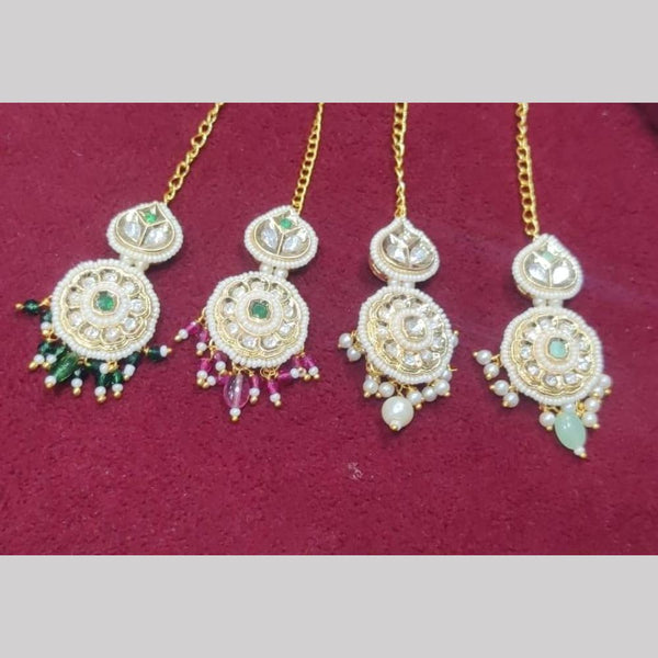 SNERA Gold Plated Crystal Stone And Pearls Maangtikka